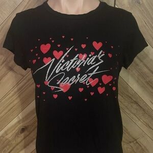 Victoria's Secret Glitter Short Sleeve T- Shirt  Large Valentines Day Red Heart